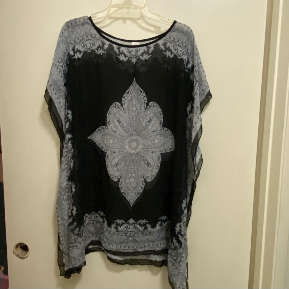 Silk Caftan Kaftan Open Sleeve Tunic Top Cover Up One Size Black White Boho Goth